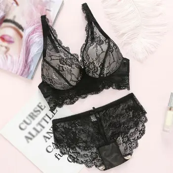 

Fashion Lace Hollow Out Bralette Underwear Panty Set Women Sexy Lady Push Up Bra Set
