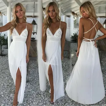 

Women Maxi Boho Floral Summer Beach Long Dress Evening Party Ball White Red Plus Size