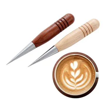 

Coffee Pull Flower Needle Stainless Steel Wood Carved Stick Needle Appliance for Your Home Office or Travelling M17D