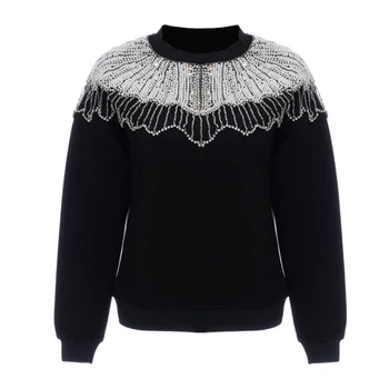 

HIGH QUALITY New 2020 Fall Winter Designer Sweatshirt Women's Long Sleeve Stunning Beaded Sweatshirt