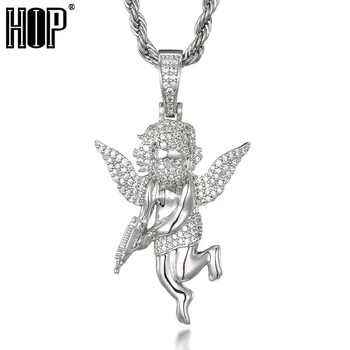 

Masked Angel Pendant Iced Out Micro Pave CZ Stone Gold Sliver Plated Copper Necklace For Men Women Hip Hop jewelry