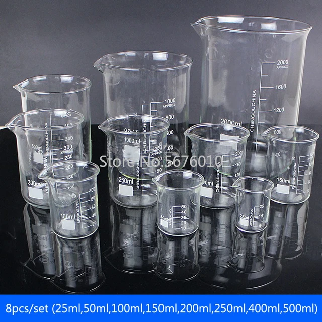 LTKJ 1 juego de 7 vasos de vidrio para laboratorio de química borosilicato  de medición de 0.2 fl oz, 0.3 fl oz, 0.8 fl oz, 1.7 fl oz, 3.4 fl oz, 5.1