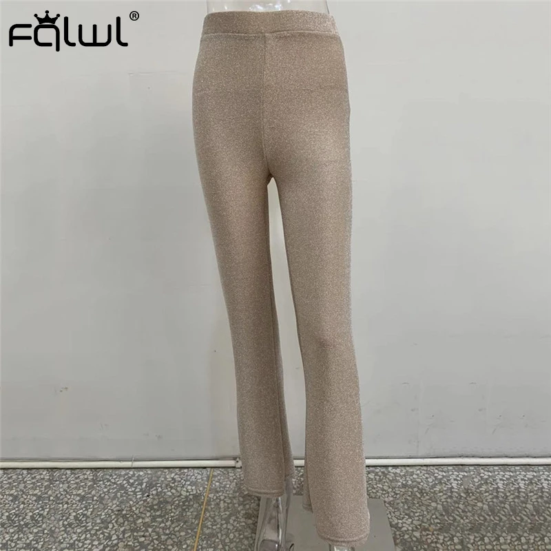 Золотой FQLWL Glitter Sexy Bodycon Pants Women Ladies Trousers Elastic High Waist Pants Female Autumn Flare Black White Skinny Pants - Цвет: Золотой