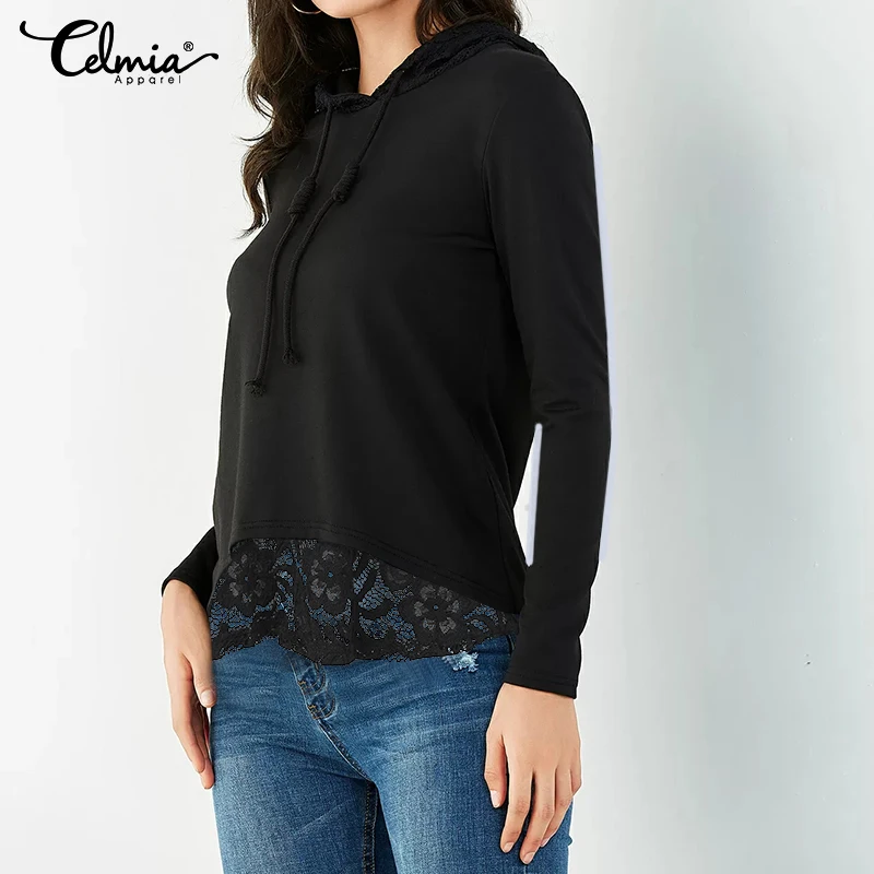 Новинка года. Модный пуловер в стиле Харадзюку. Сезон осень-зима. Женские толстовки с капюшоном и длинным рукавом. Женские повседневные джемперы с кружевами. 7