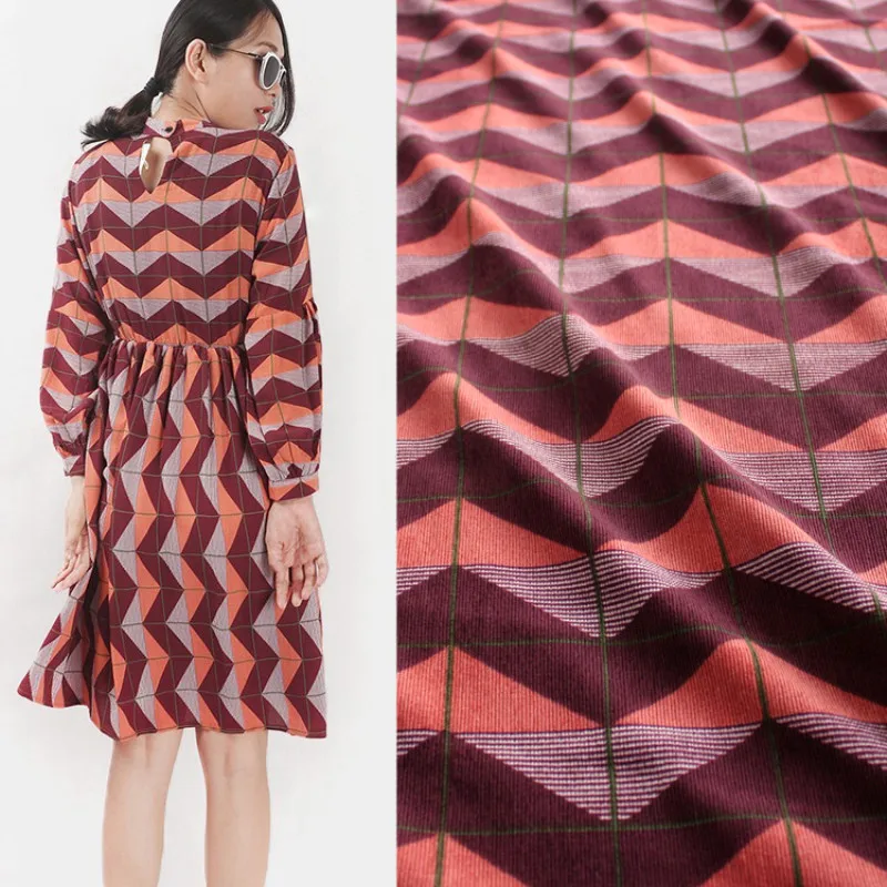 Полметра Ретро бордовые геометрические кривые клетчатый принт хлопок вельвет ткань для платья брюки пальто обувь материал поверхности T866