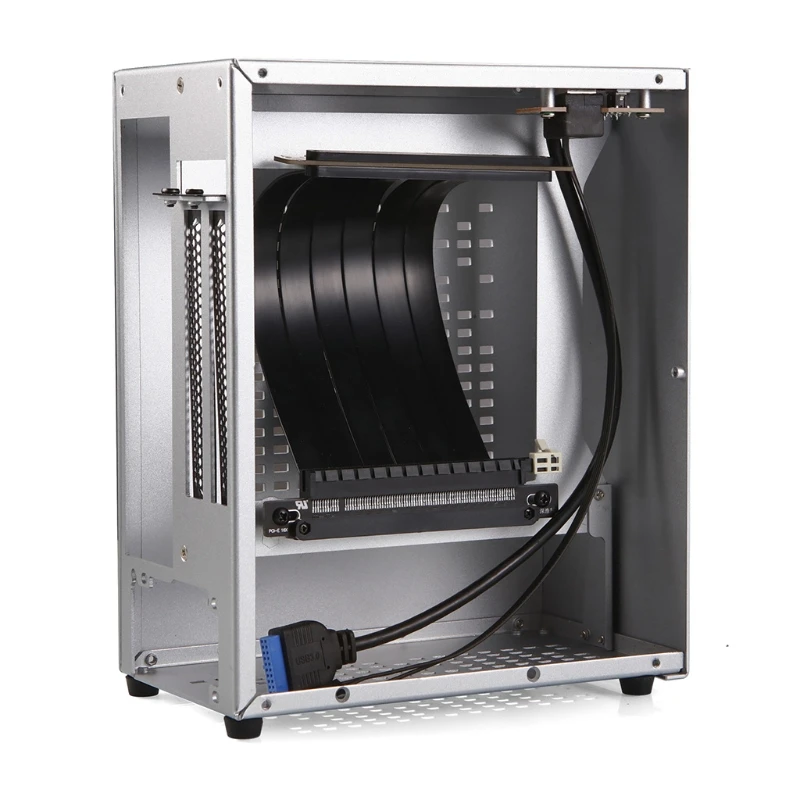Mini-ITX Aluminum Desktop Chassis with PCIe 3.0 Riser Cable Home Theater Personal Computer HTPC Case USB3.0 Enclosure