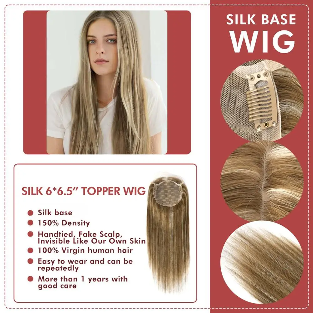 Base em Linha Base de Seda Peruca de Topper do Cabelo com Grampo em Peças de Cabelo Neitsi Reta Virgem Cutícula Mulher Remy Humano Natural 16 20 6 6*6.5