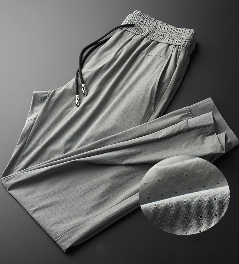 

Hollow Fabric Pants Summer Ventilate Casual Sport Thin Trousers Men Plus Size 4xl Luxury Elastic Waist Silky Man Pant