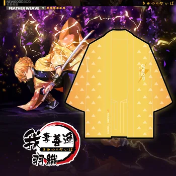 

Hot Anime Demon Slayer Kimetsu no Yaiba Agatsuma Zenitsu Cosplay Kimono Yukata Outerwear Haori Coat Men Women Loose Casual Tops