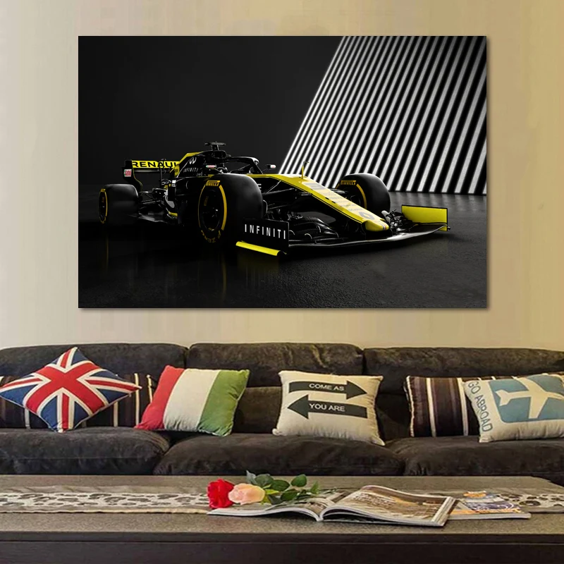 Современные художественные декоративные картины Renault Racing Cars черный и желтый F1 настенная Картина на холсте плакаты и принты Декор для гостиной