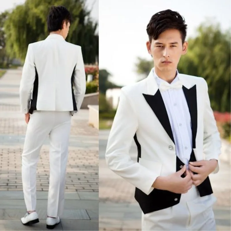 

Latest Coat Pant Designs Ivory And Black Groom Tuxedos Slim Fit Mens Wedding Party Costumes Groomsman Costume (Jacket + Pants)