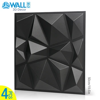 

4pcs/lot 50x50cm 3D Wall panel 3D Wall Sticker Geometric Cut Diamond Wood Carved Wall Sticker Background Decor Board House Decor