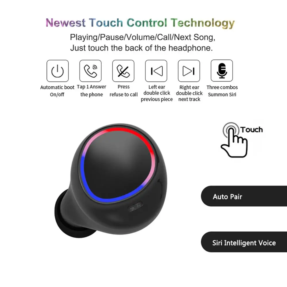 TWS Bluetooth наушники 5,0 настоящие беспроводные 3D стерео наушники с двойным микрофоном спортивные водонепроницаемые наушники