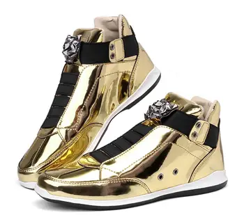 

Gold non-mainstream men sneakers 2019 top fashion platform casual shoes high quality men shoes glitter and shine flat sneakers