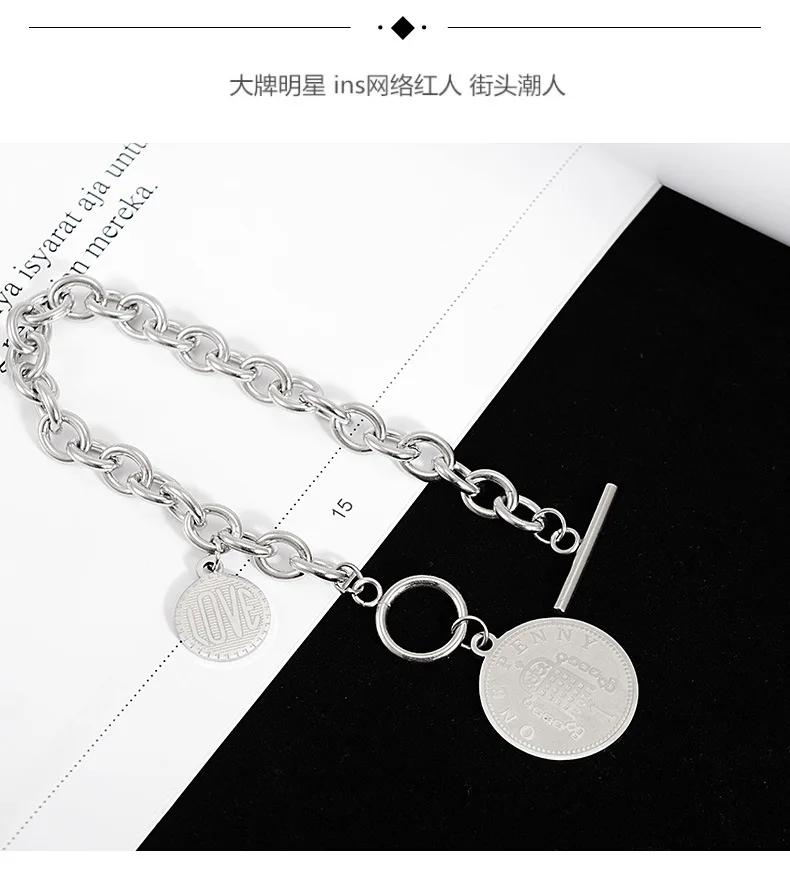 Браслеты и браслеты браслет Pulseira Feminina нержавеющая сталь с мужской женский панк хип-хоп ювелирные изделия ветер монета письмо кулон