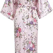 Женское ночное белье с цветочным принтом, кимоно, платье невесты, свадебное платье, шелковистый Повседневный большой халат размера, домашняя одежда, нижнее белье