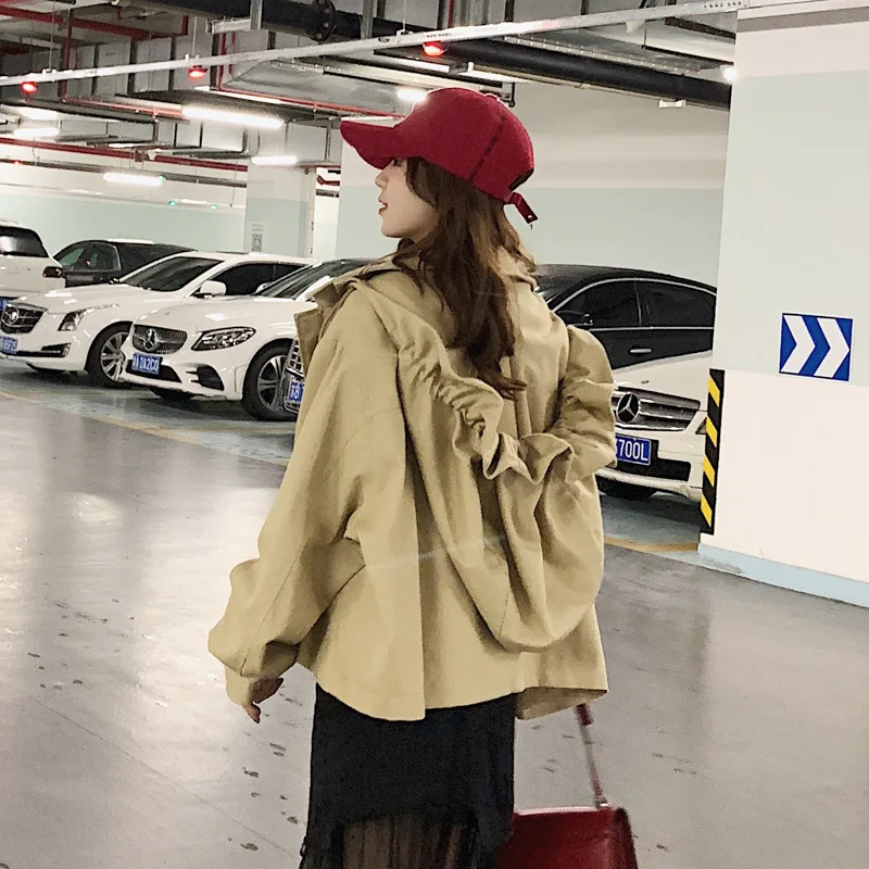

Photo Shoot Workwear Short Jacket Women's 2019 Spring And Autumn New Style Korean-style Casual Loose-Fit BF Big Hat Short Trench