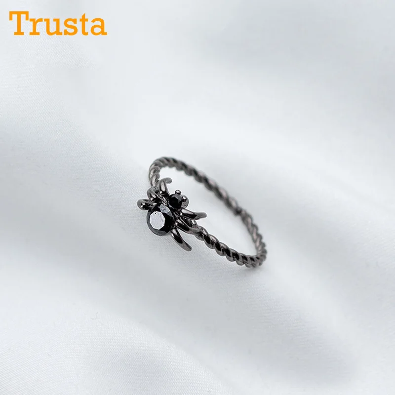 Trusta 100% 925 Настоящее Стерлинговое Серебро модные ювелирные изделия черное кольцо