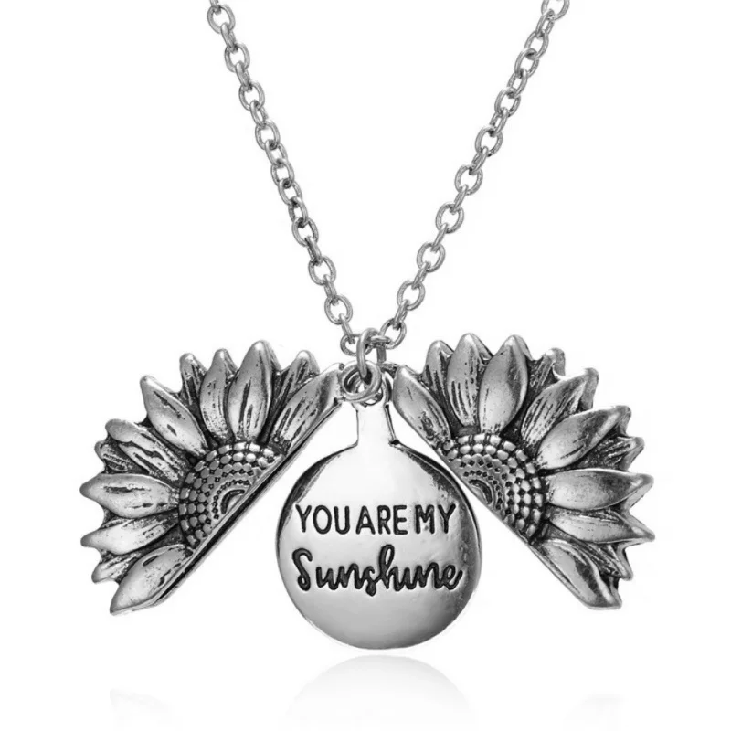 Silver You Are My Sunshine, модный открытый медальон с подсолнухом, кулон, вечерние ожерелья с буквой, Женские Ювелирные изделия на День святого Валентина - Цвет: Silver