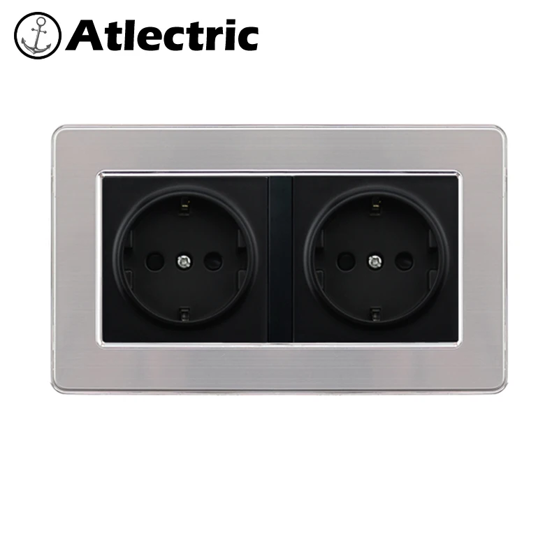 Atlectric EU/DE/Русский Стандарт разъем питания разъем заземления из нержавеющей стали панель двойной разъем электрическая розетка 146 мм* 86 мм розетки,socket