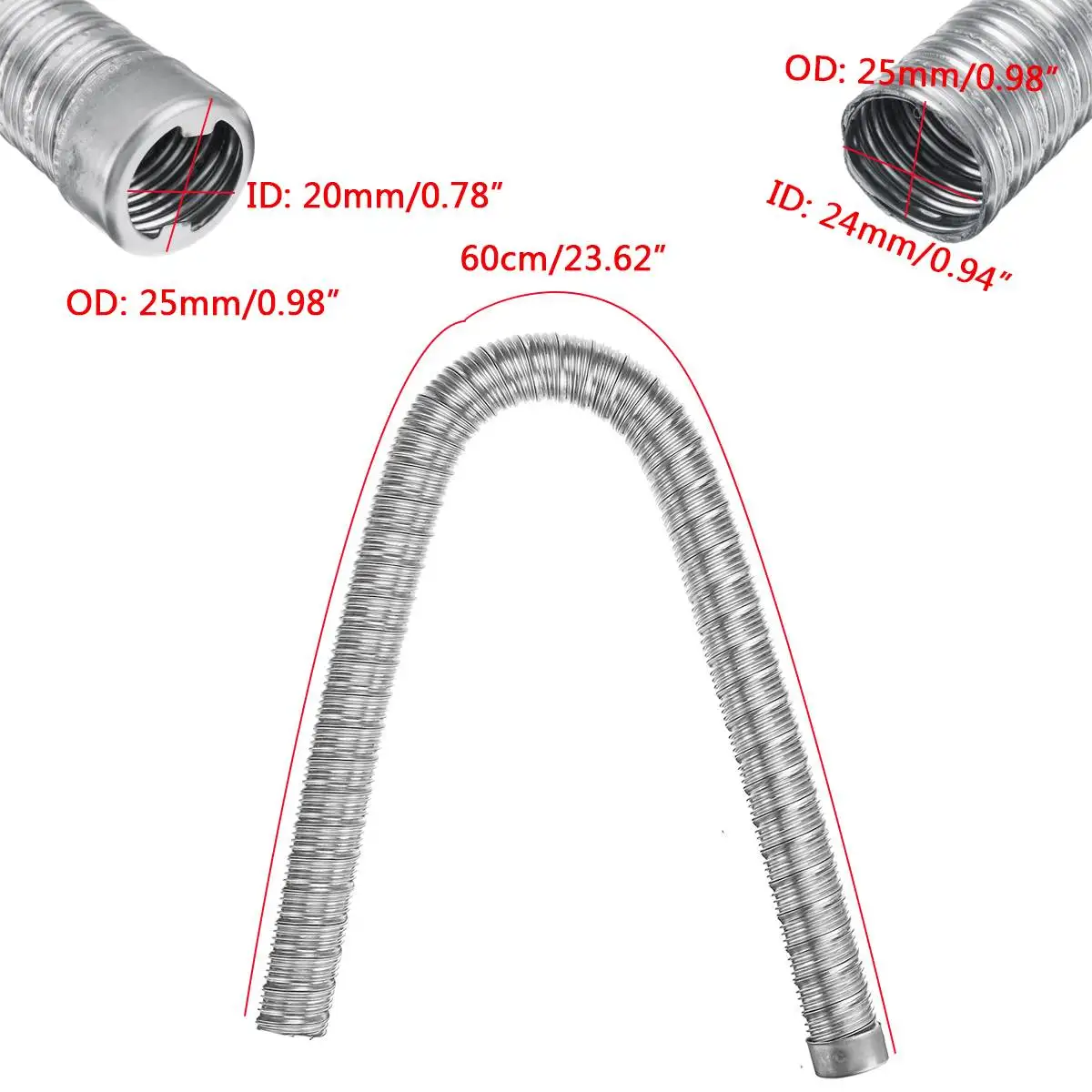 24mm Dual-layer 60cm Car Heater Exhaust Pipe Air Diesel Parking Heater Exhaust Hose Line Stainless Steel For Webasto
