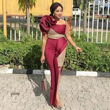 

African Mermaid Prom Dresses One Shoulder Handmade Flowers Plus Size Evening Dress High Low Women Gowns free shipping