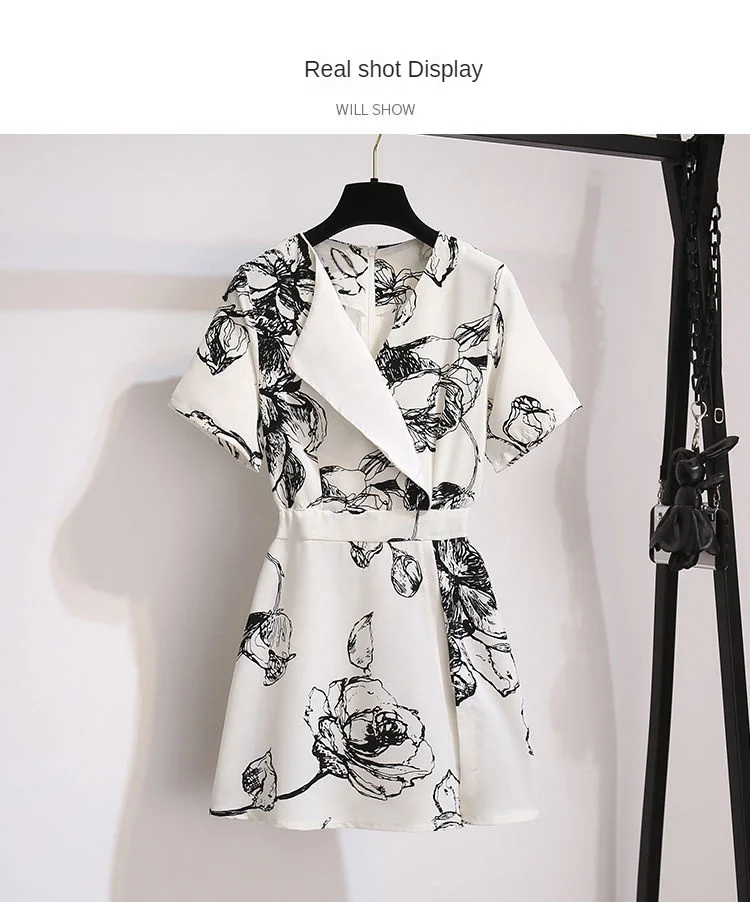 Women Matching White Outfits 2021 Summer New Fashion Print Suit Collar Top Wide Leg Shorts Two Piece Set Leisure Office Clothing white co ord set