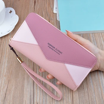

New Wallet Ladies Long Zipper Wallet Female Students Trend Splicing Hit Color Tassel Envelopes Hold Mobile Phone Bag