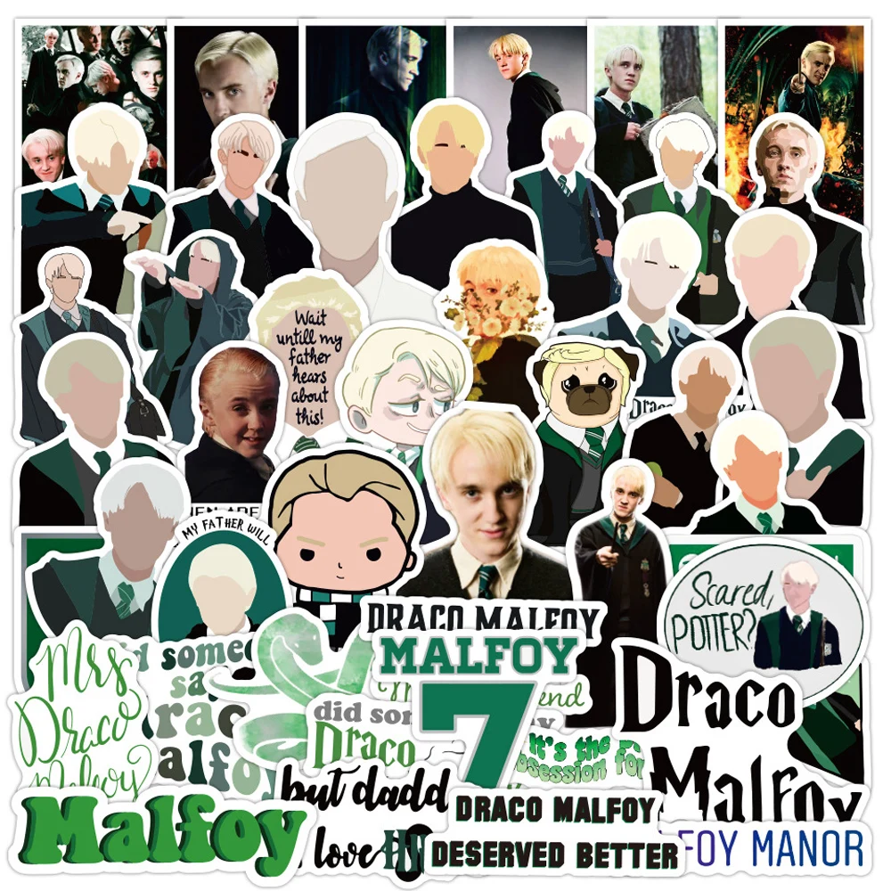 

50pcs/pack Draco Malfoy Classic Lable Stickers for Notebook Motorcycle Skateboard Computer Mobile Phone Decal Cartoon Toy Cars