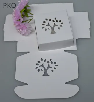 

50pcs Folding White Paper Box DIY Gift Paperboard Jewelry Craft Soap Box Mini Storage Boxes With Tree Hollow Window