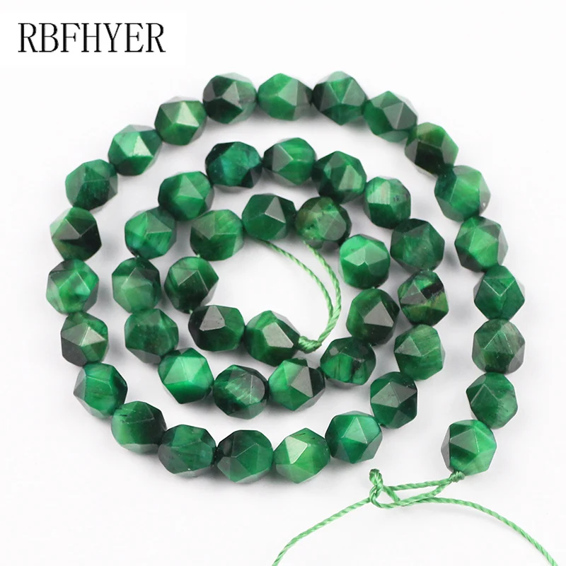 

6 8MM Natural Green Tiger Eye Stone Big Faceted Spacer loose beads for Jewelry Making Charm Men Bracelet accessories DIY 15''