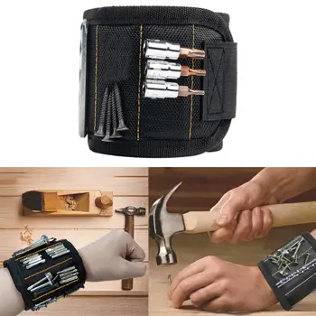 

Portable Tool Magnetic Wristband Bag with 5 Magnet Compartment Screw Nail Drill Bracelet Electrician Wrist Tool Repair Kit