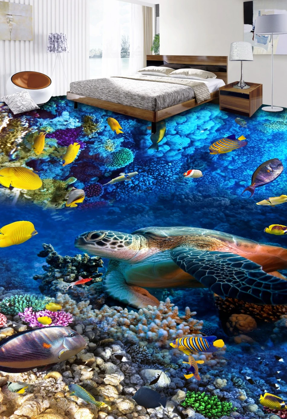 美しい風景壁紙ブルー海世界カメ熱帯魚3d床3d床絵画壁紙 壁紙 Aliexpress