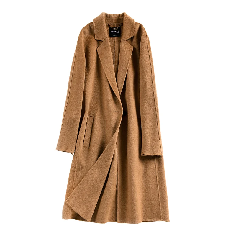 Women's Runway Coats Turn Down Collar Long Sleeves Oversize Fashion Straight Wool Cashmere Coat Winter Outerwear