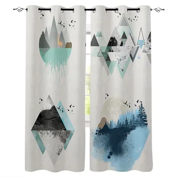

Ink Effect Landscape Curtains Window Living Room Curtains High Blackout Curtain Thick