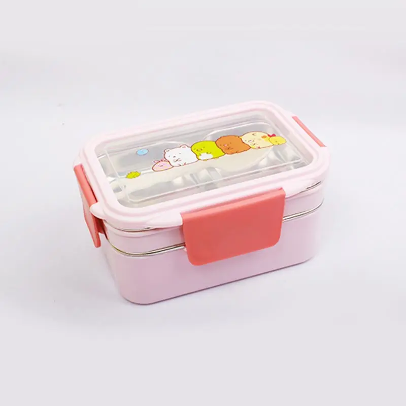 Модная коробка для обедов с мультипликацией из нержавеющей стали двухслойный контейнер для еды портативный для детей Детский Пикник школьная коробка для обеда