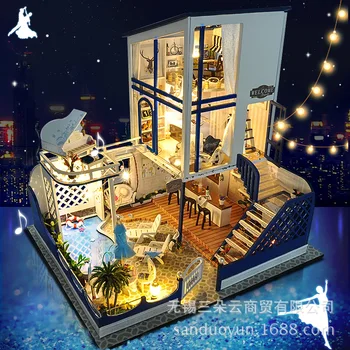 

Diy Hut Starlight Waltz hand-made small house model with cover birthday gift wood diy dollhouse miniature mini house