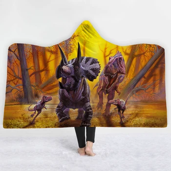 

3D Digital Printing dinosaur animal Hooded Blanket Sherpa Fleece Wearable plush Throw Blanket on Bed Sofa Thick warm B1005