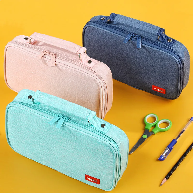 Student portable pencil case School stationery storage bag Canvas pen large capacity for girls Cosmetic gifts | Канцтовары для