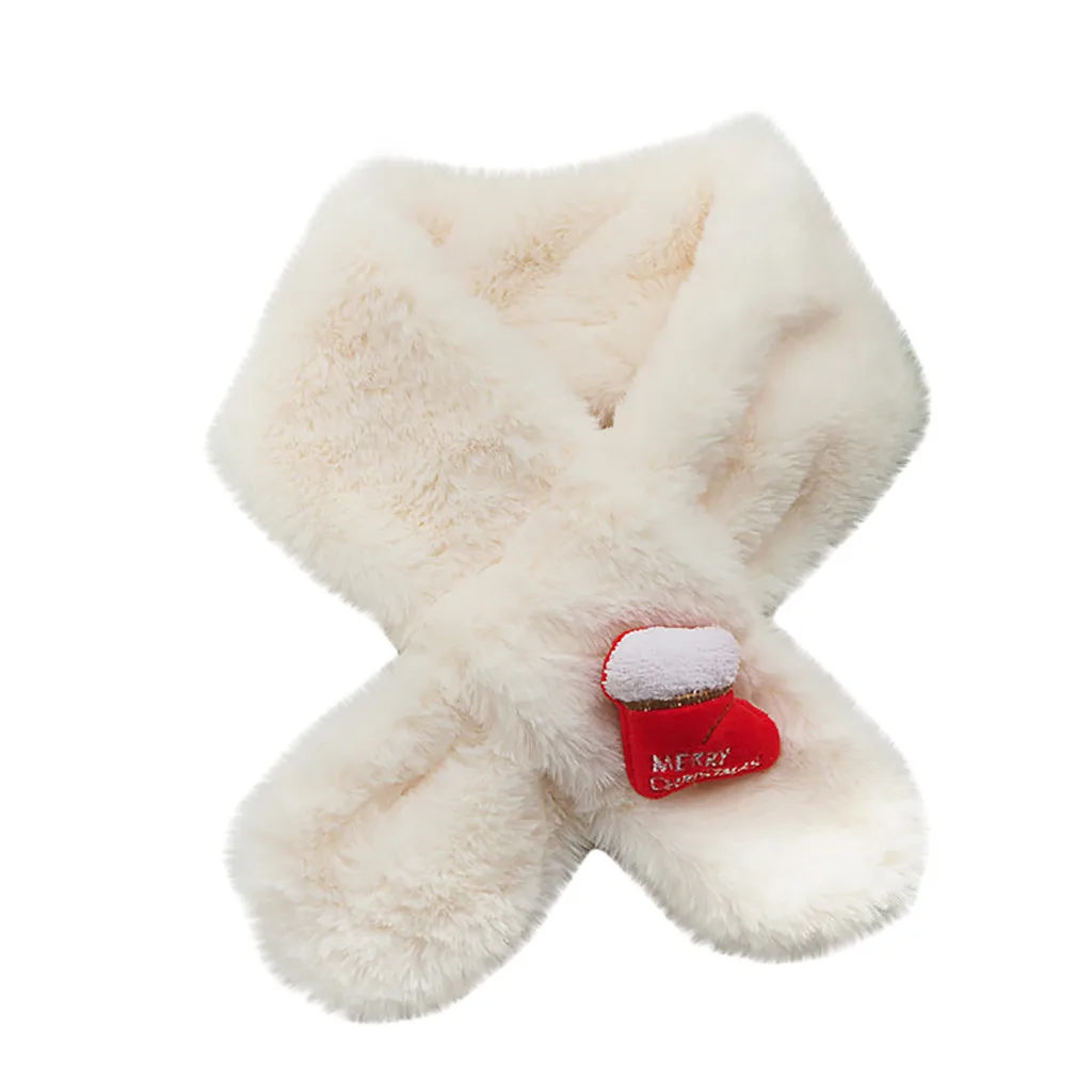 Теплые одноцветные Рождественские шарфы с мультяшным рисунком, детский зимний теплый шарф, имитация кроличьей шерсти, женские шарфы# ZC - Цвет: White 2