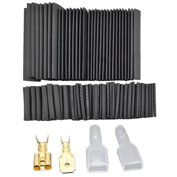 

127Pcs Black Heat Shrink Sleeving Tubing Kit with 200Pcs Female Male Spade Crimp Terminals Sleeve Wire Wrap Connector