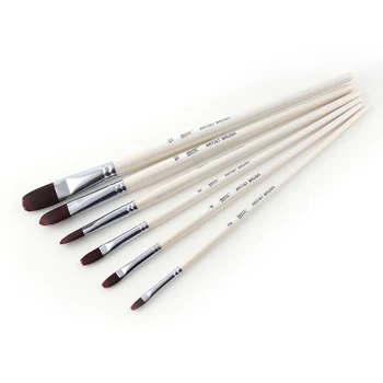 

Beginner 6Pcs Watercolor Oil Painting Paint Brush Set Wood Nylon Filbert Head Painting Brushes for Drawing Art Supplies
