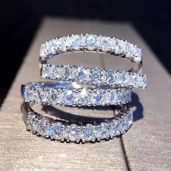 

Single row CZ Ring for Women Solid silver color White AAA Crystal Wedding Party Eternity Band Ring Gifts Fine Jewelry