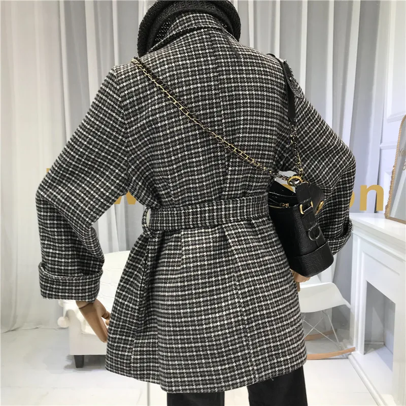 Клетчатое легкое пальто Mujer Invierno Женское зимнее элегантное пальто с отложным воротником Тонкая винтажная Женская куртка на осень