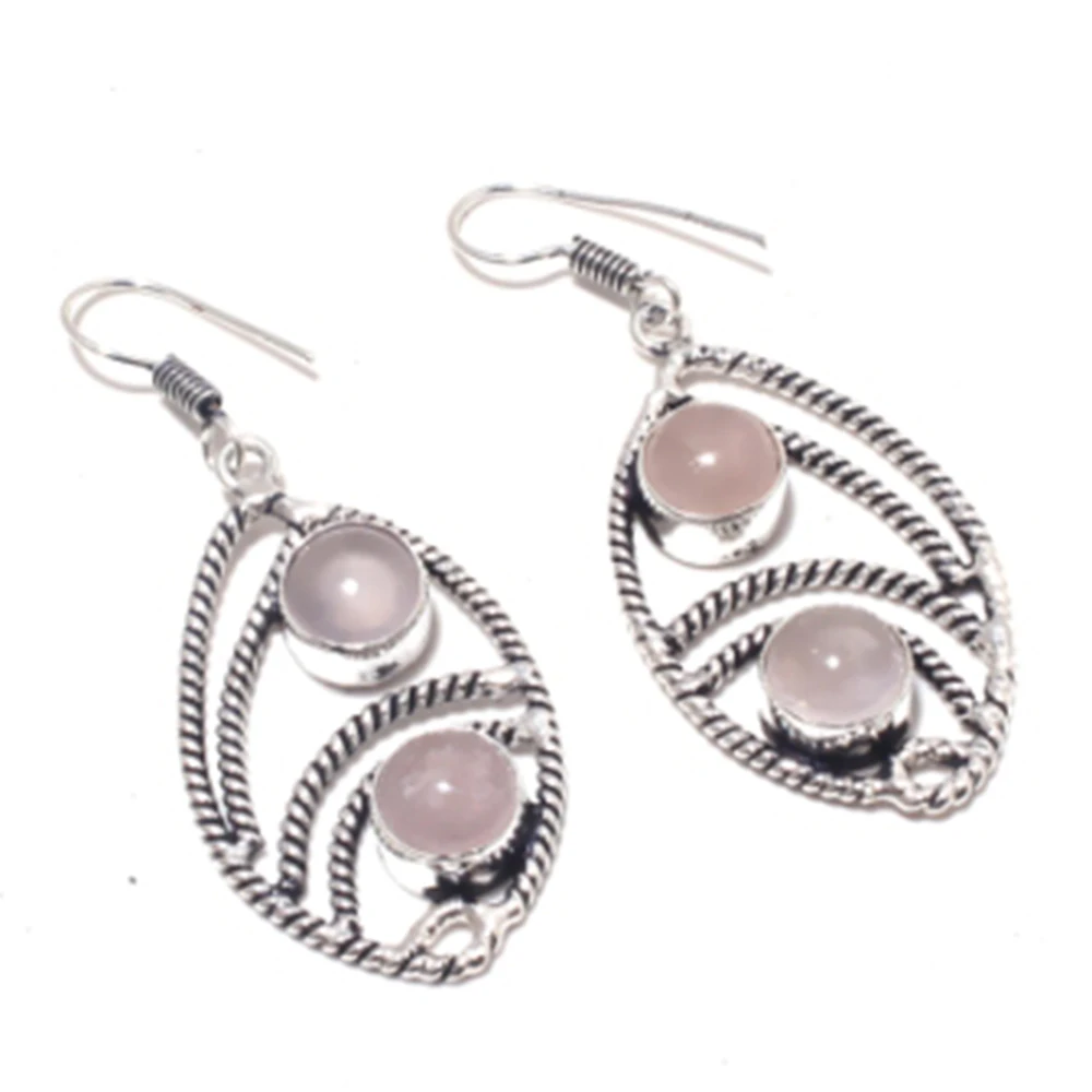 

Rose Quartz Earrings Silver Overlay over Copper, 54 mm , E4104