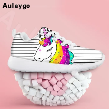 

Aulaygo Color Bar 3D Starry Unicorn Printing Children Fashion Sneakers Flat Girls Shoes Casual Running Sport Mesh Shoes For Kids