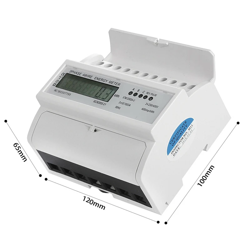 3 Phase 4 Wire Electric LCD Digital Energy Meter For DIN Rail Power Meter Watt Power Consumption Wattmeter 100*120*65mm