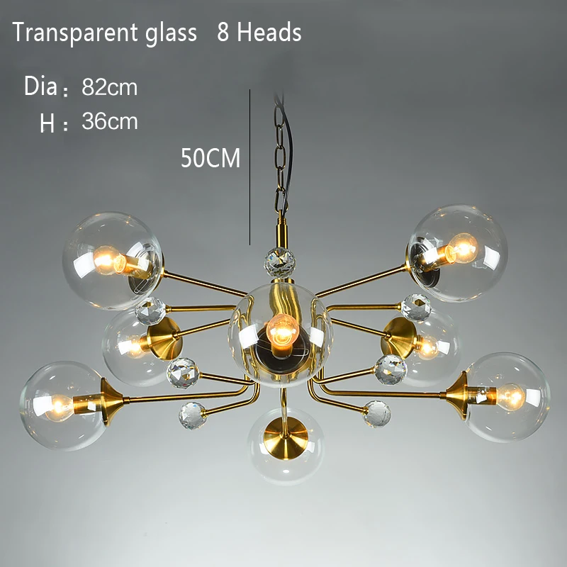 8 Heads Transparent Роскошная люстра, стеклянный светодиодный светильник, Потолочная люстра, светильник ing для гостиной, кухни, спальни, лофт, домашний декор, светильник - Цвет абажура: 8 Heads Transparent