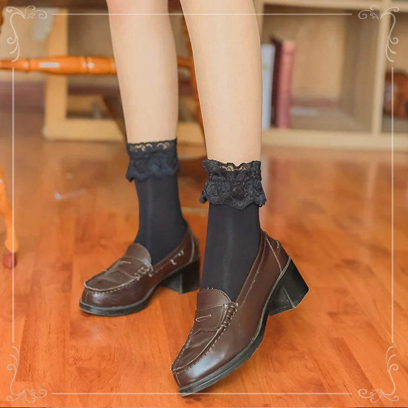 Милые гетры Лолита, маленькие свежие японские милые тонкие носки в стиле Лолиты, мягкие кружевные шелковые носки в стиле Лолиты для женщин