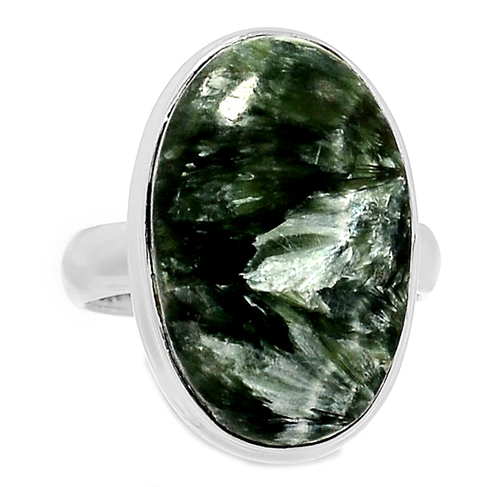 Genuine SERAPHINITE Ring 925 Sterling Silver, USA Size : 8.25 , AR4381 ...